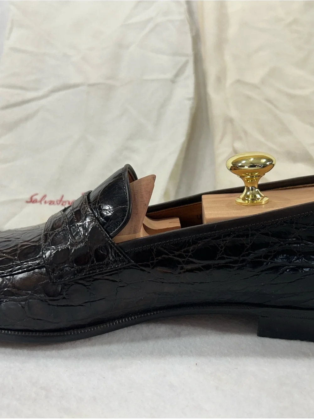 Salvatore Ferragamo Texas Dark Brown Crocodile Penny Loafers Men's 10.5 D Italy
